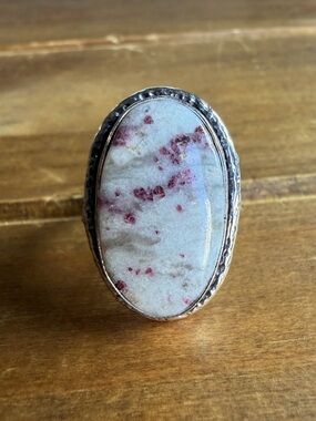 Boho Vintage Women Jewelry Cinnabrite Gemstone Ring Size 7 Adjustable Silver 925